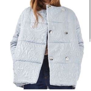 TopShop Jacquard Satin Blue Puffer Jacket SZ 2